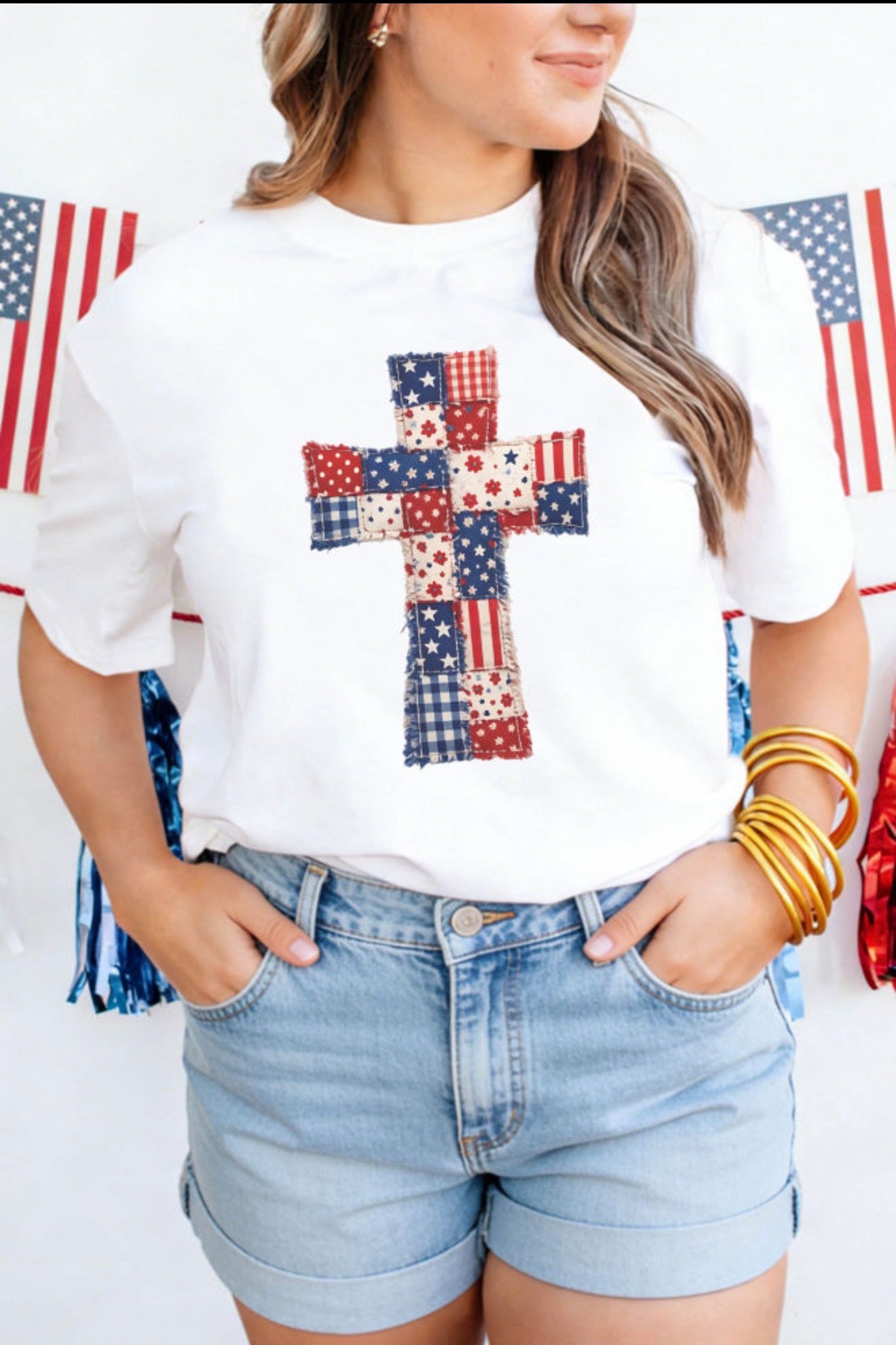 White Patriotic Cross Tee
