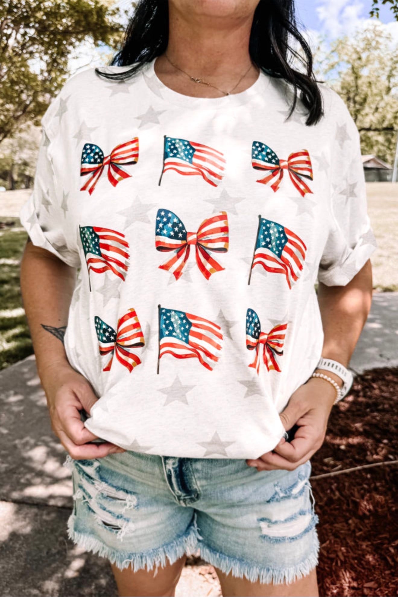 Patriotic Flag Bow Tee