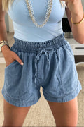 Dusk Blue Smocked Waist Denim Shorts